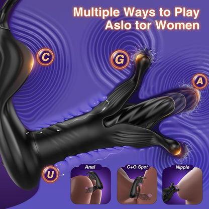 9 Tension Shock Flapping Thrusting Vibrating Cock Ring Anal Vibrator Dildo