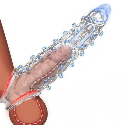 Vibrating penis sleeve, reusable penis extender with clitoral stimulator, soft granular penis extender, penis sleeve lengthening extender, sex toys for men and women