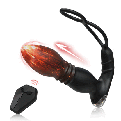 8 Thrusting 8 Vibrating Anal Vibrator With Dual Cock Rings