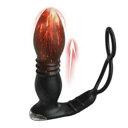 8 Thrusting 8 Vibrating Anal Vibrator With Dual Cock Rings