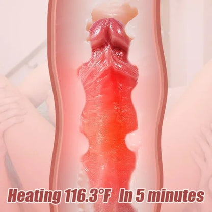 Power Thrust Suction Cup Dildo - Realistic silicone dildo with 7 pressure settings and 10 vibration and heat functions for G-spot stimulation, anal and vaginal stimulation