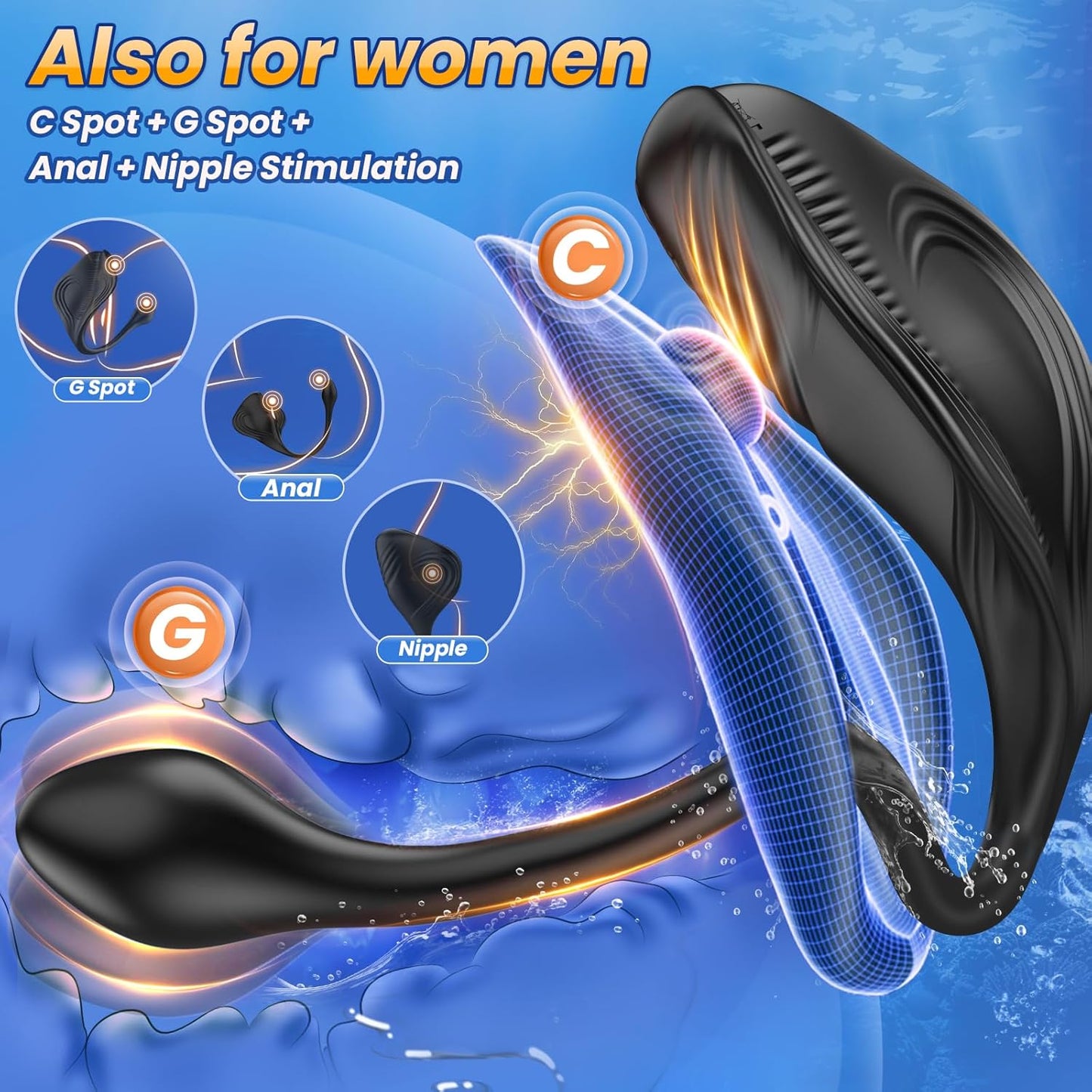 Manta 9+9 Prostate Massager + Penis Masturbator, Multifunctional Male Masturbation Couple Interactive Sex Toys